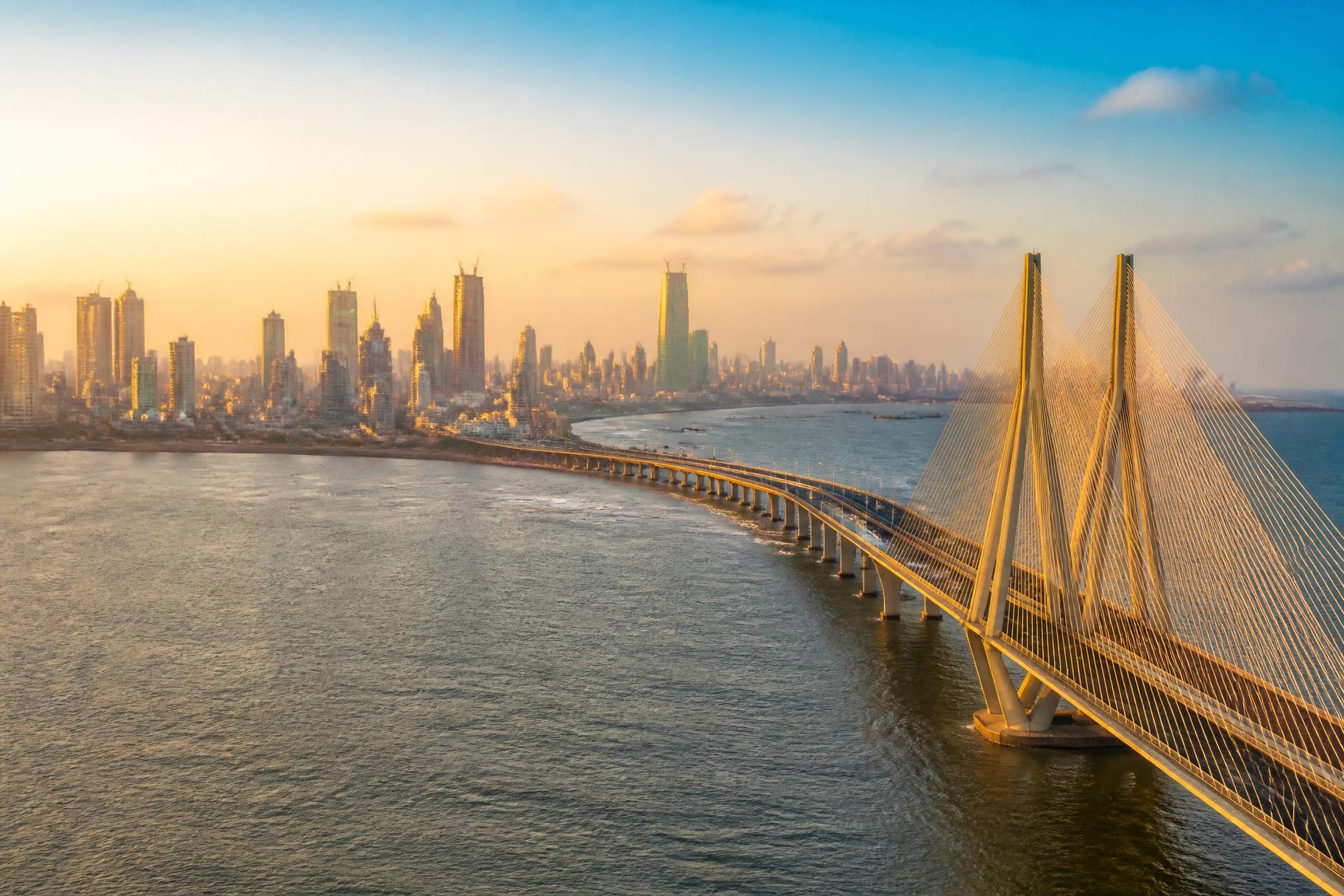 Mumbai skyline at sunset